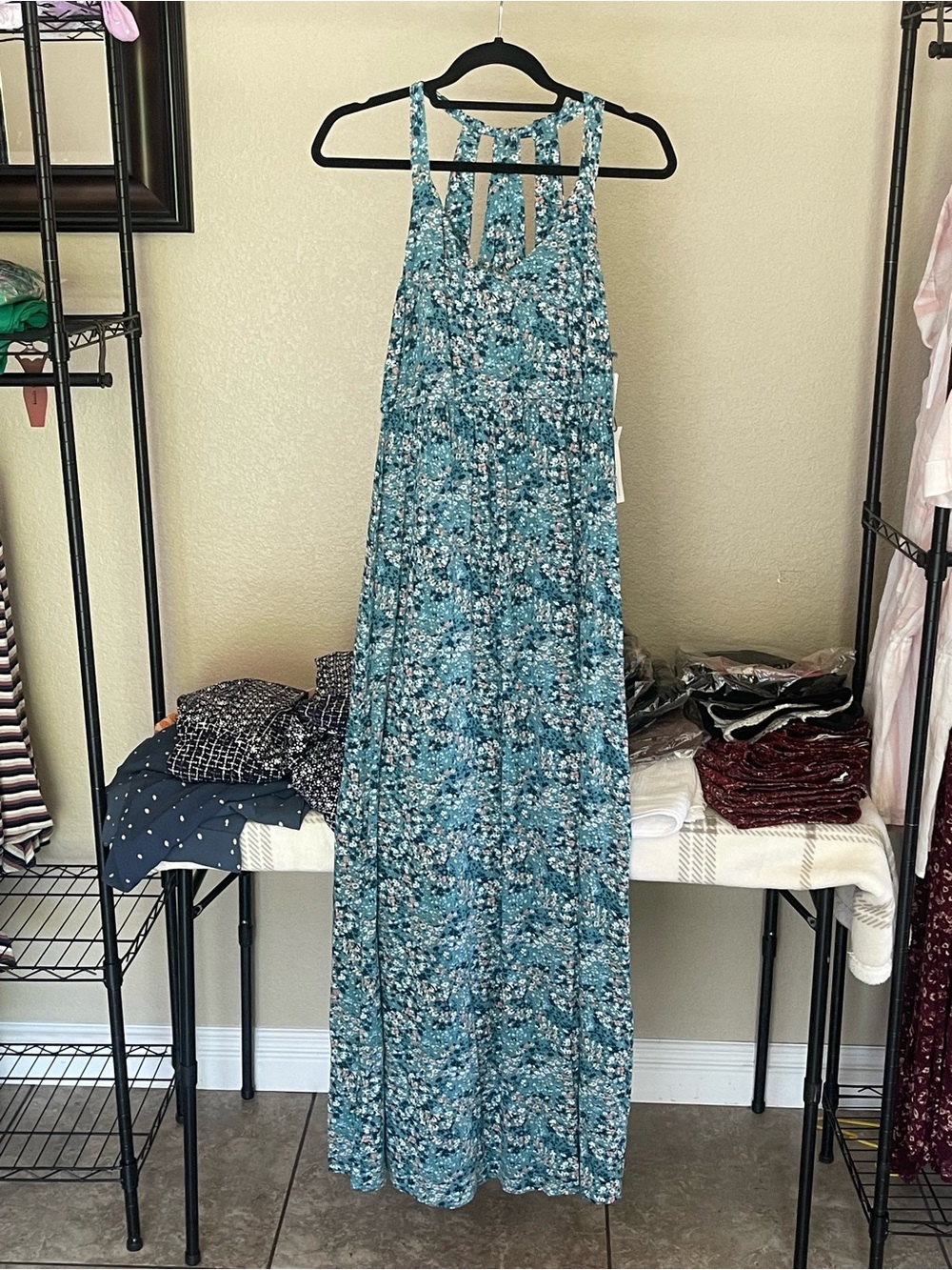 Teal Floral Halter Maxi Dress